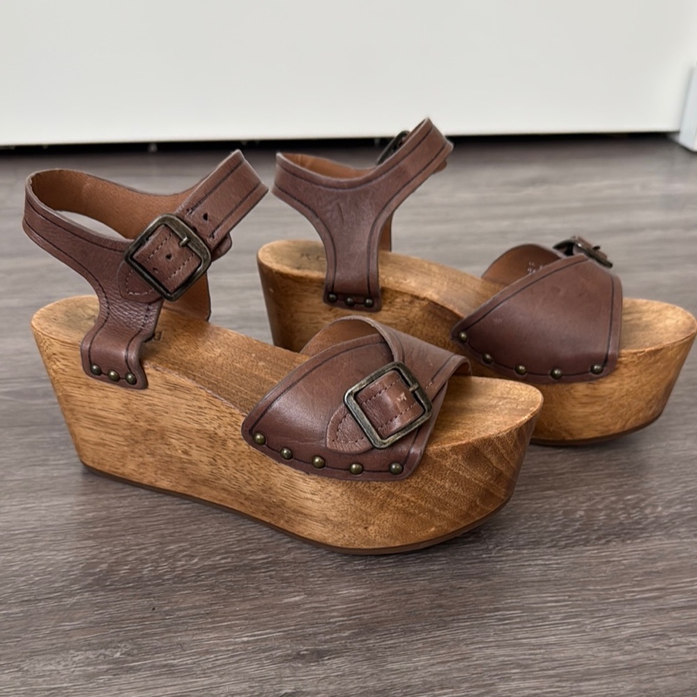 Kelsi Dagger Anthropologie Block Wood and Leather Boho Platforms